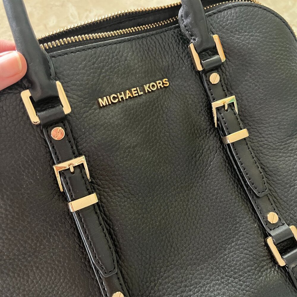 Michael Kors Bedford Legacy Dome Satchel Black Pebbled Leather with Gold - Picture 5 of 9